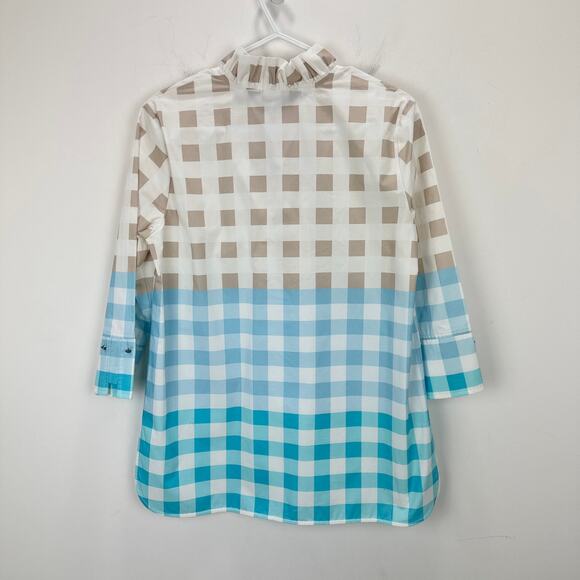 Ming Wang Gingham Ruffle Collar Top Blouse Relaxed Cotton Blue Popover XXS NWT - Picture 9 of 12